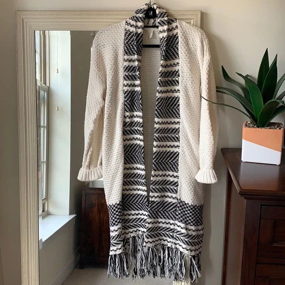 H&M Sweaters Hm Cream Colored Long Cardigan With Black Detail